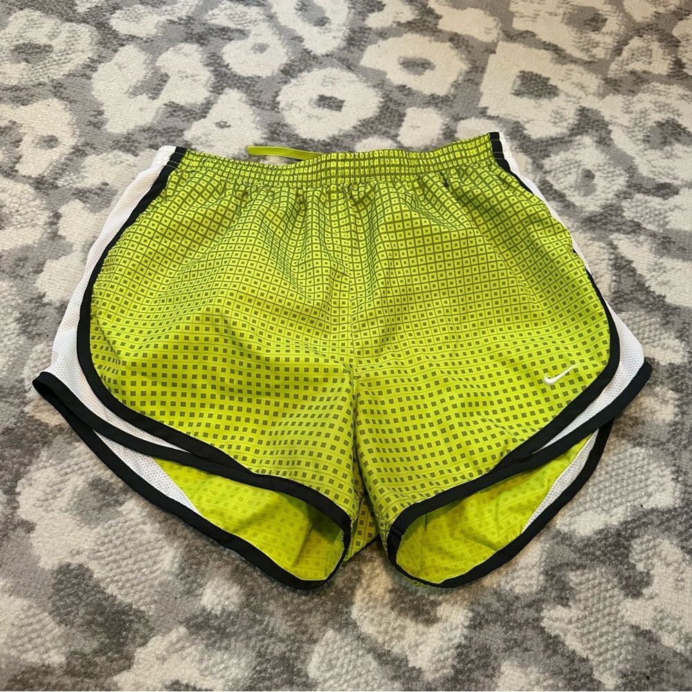 Nike Size Medium Dri Fit Running Shorts Lime Green Pattern Active Athletic Track